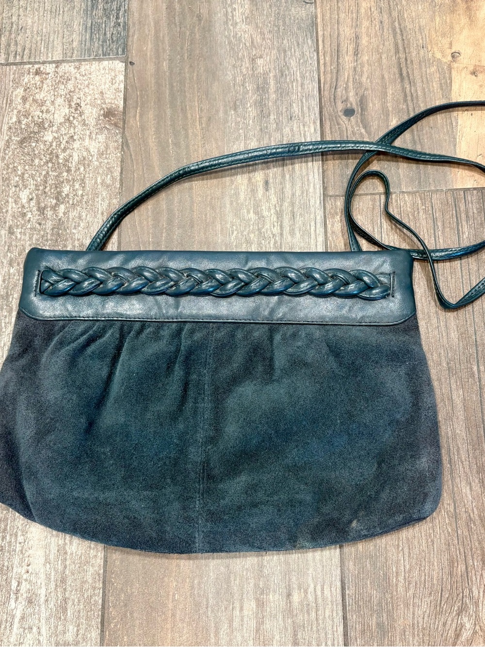 Vintage Mardane NY Suede Cross Body Shoulder Bag Clutch Retro Leather Braid